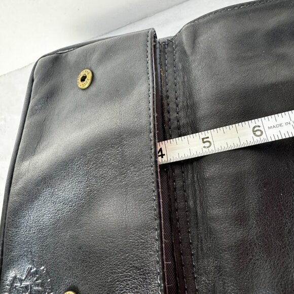 Atelier V Cuir Brown Black Daisy Embossed Leather Shoulder Wallet Clutch Purse W - Picture 12 of 16